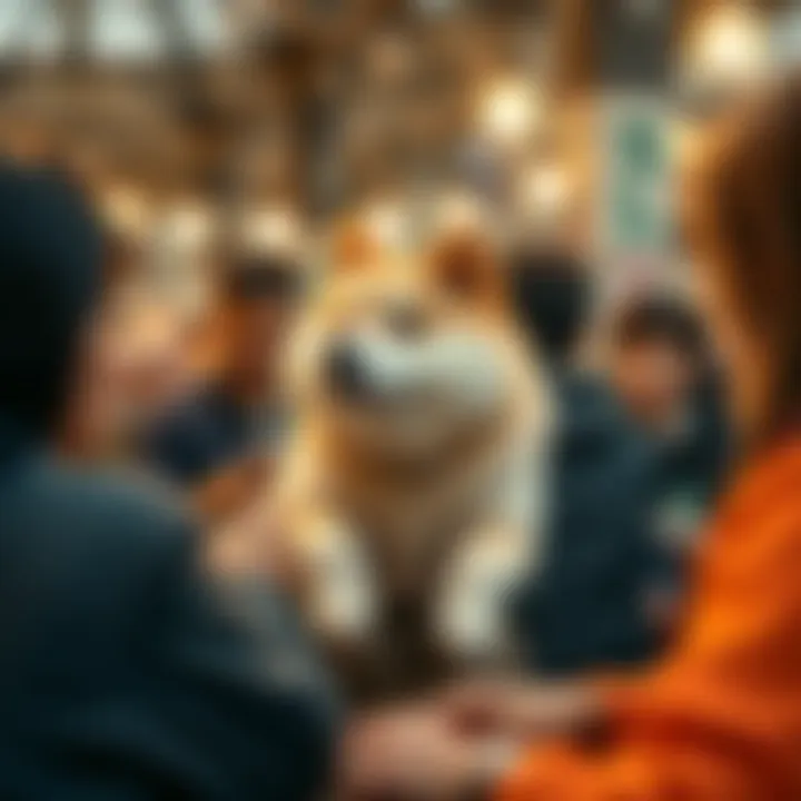 Community gathering discussing Baby Doge impact