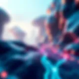 A futuristic digital landscape illustrating blockchain interactions