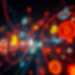 A vibrant digital representation of cryptocurrency symbols and Reddit logos intertwining.