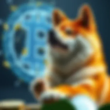 Shiba Inu and Cryptocurrency Art Shiba Inu playfully interacting with digital art representing cryptocurrency