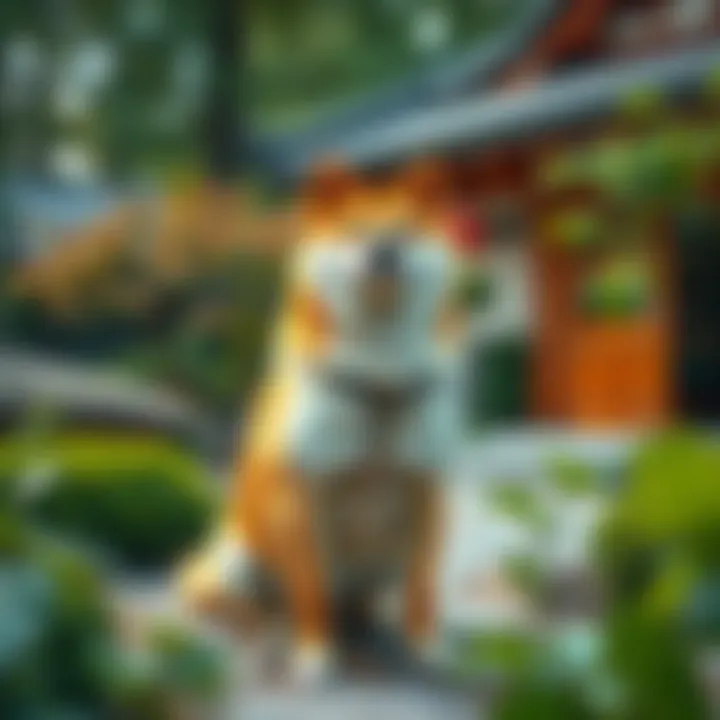 A Shiba Inu sitting gracefully in a traditional Japanese garden