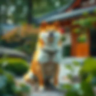 Shiba Inu in Traditional Japanese Garden A Shiba Inu sitting gracefully in a traditional Japanese garden