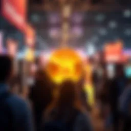 A vibrant expo showcasing cryptocurrency innovations